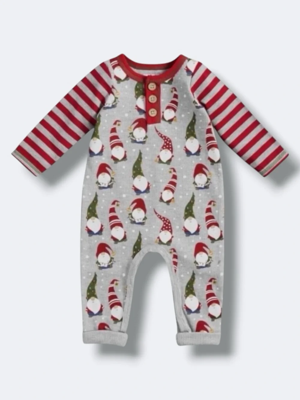 🌻3/$25 Mud Pie Baby Romper 3-6M Gnome Waffle Knit Striped One Piece Christmas